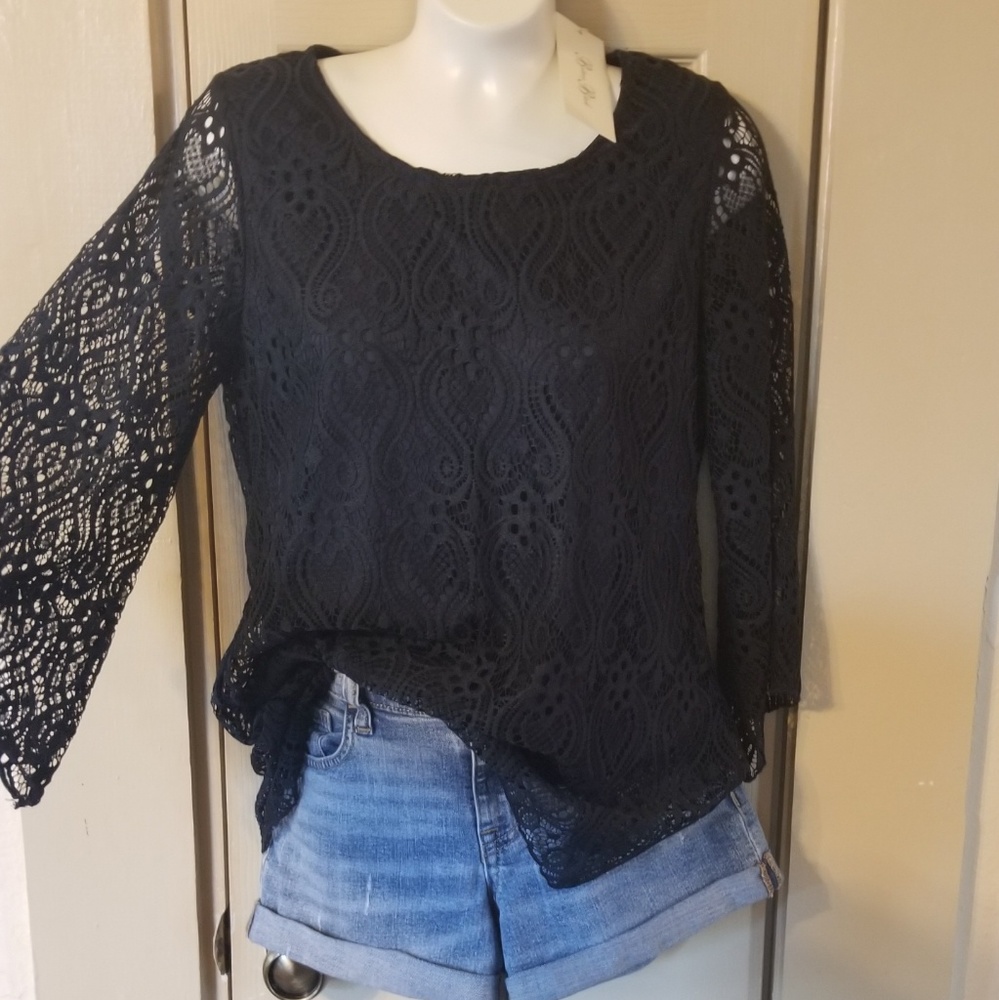 Brittany Black Navy Lace Blouse
